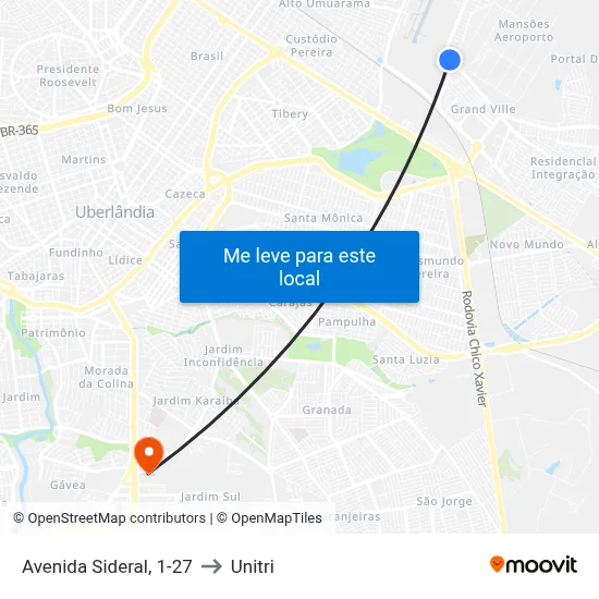 Avenida Sideral, 1-27 to Unitri map