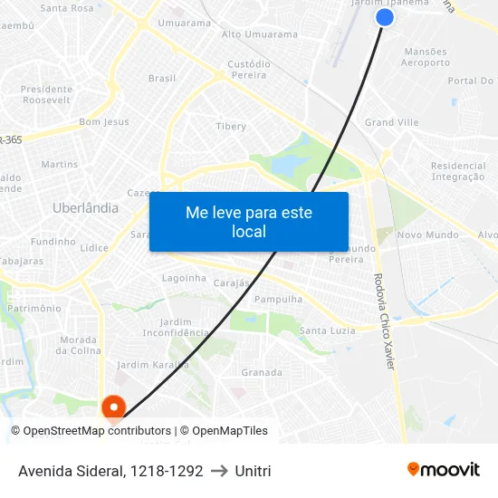 Avenida Sideral, 1218-1292 to Unitri map