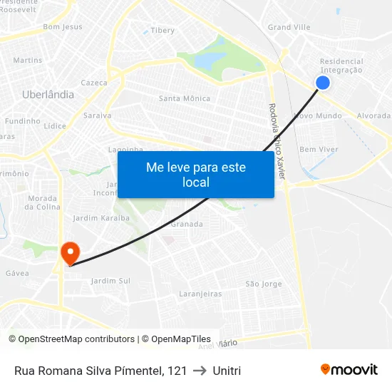 Rua Romana Silva Pímentel, 121 to Unitri map