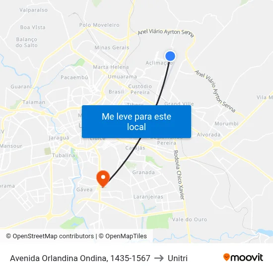 Avenida Orlandina Ondina, 1435-1567 to Unitri map