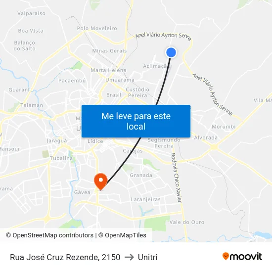 Rua José Cruz Rezende, 2150 to Unitri map