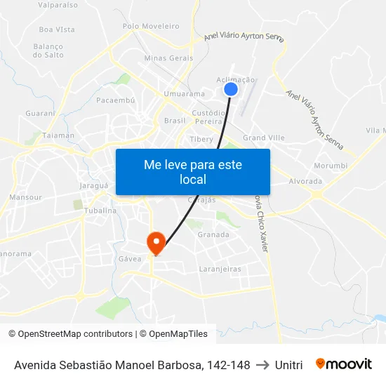 Avenida Sebastião Manoel Barbosa, 142-148 to Unitri map