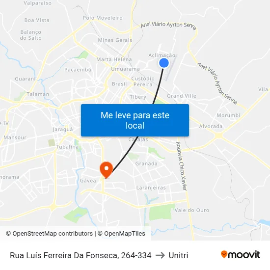 Rua Luís Ferreira Da Fonseca, 264-334 to Unitri map
