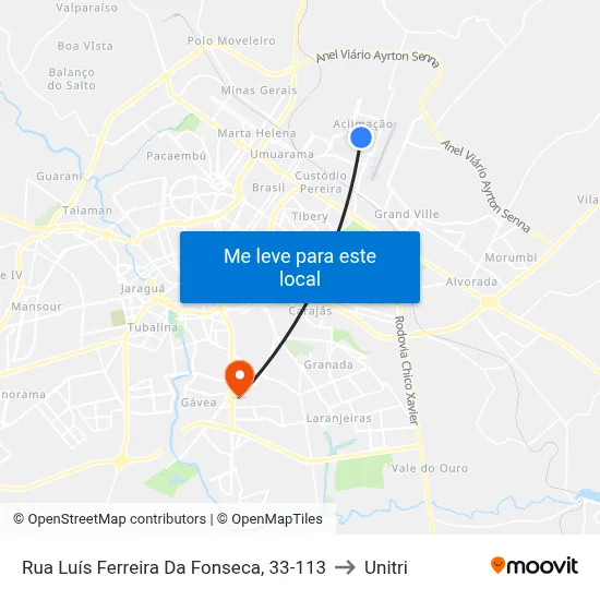 Rua Luís Ferreira Da Fonseca, 33-113 to Unitri map