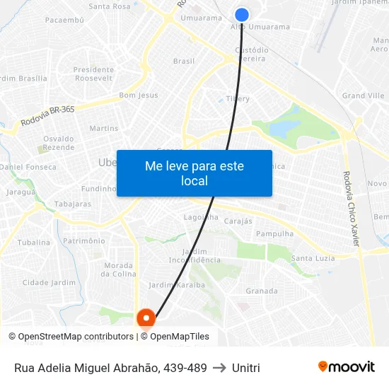 Rua Adelia Miguel Abrahão, 439-489 to Unitri map