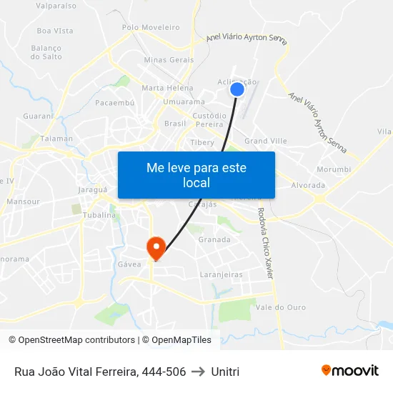 Rua João Vital Ferreira, 444-506 to Unitri map