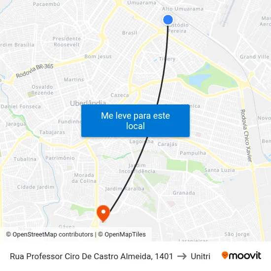 Rua Professor Ciro De Castro Almeida, 1401 to Unitri map