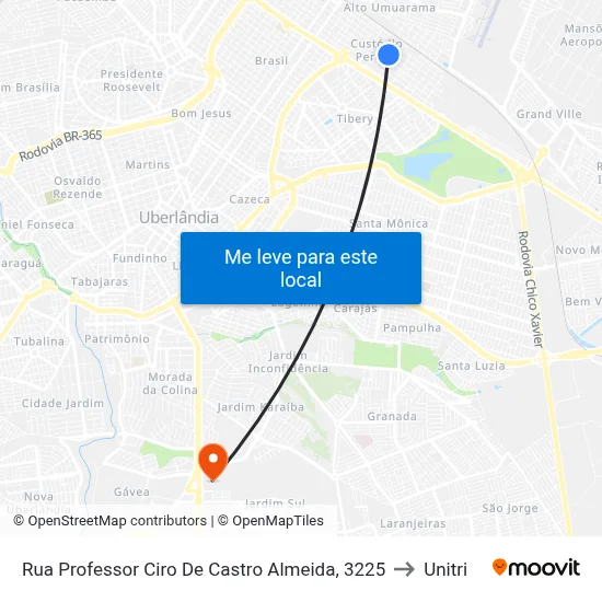 Rua Professor Ciro De Castro Almeida, 3225 to Unitri map