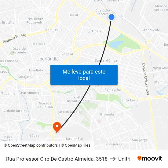 Rua Professor Ciro De Castro Almeida, 3518 to Unitri map