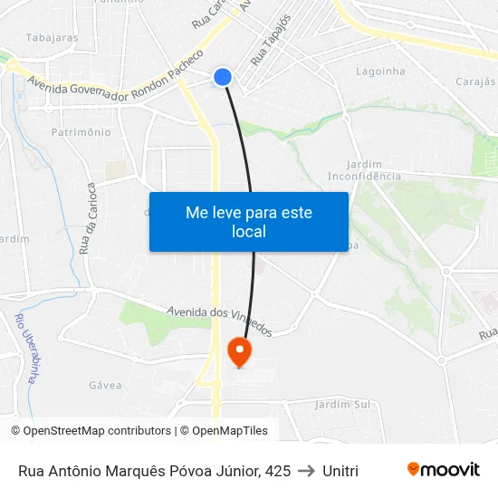Rua Antônio Marquês Póvoa Júnior, 425 to Unitri map