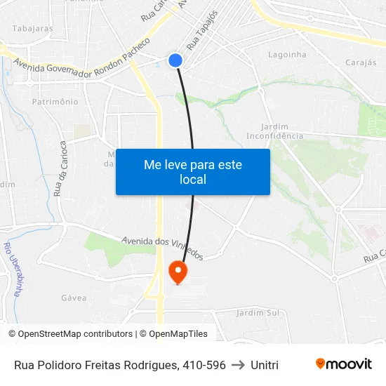 Rua Polidoro Freitas Rodrigues, 410-596 to Unitri map