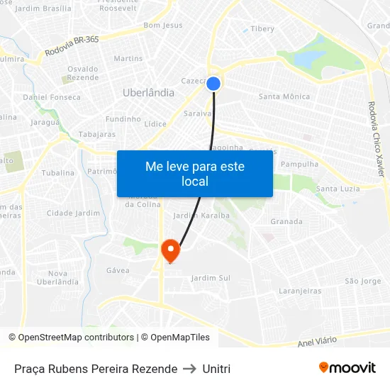 Praça Rubens Pereira Rezende to Unitri map