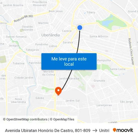 Avenida Ubiratan Honório De Castro, 801-809 to Unitri map