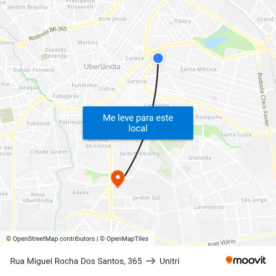 Rua Miguel Rocha Dos Santos, 365 to Unitri map