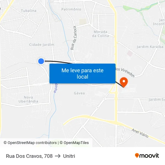Rua Dos Cravos, 708 to Unitri map