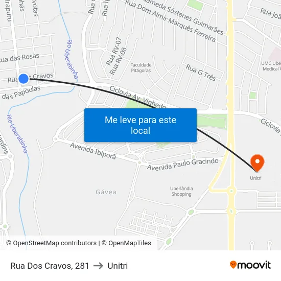 Rua Dos Cravos, 281 to Unitri map