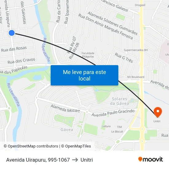 Avenida Uirapuru, 995-1067 to Unitri map
