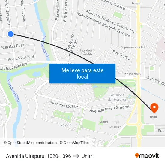 Avenida Uirapuru, 1020-1096 to Unitri map