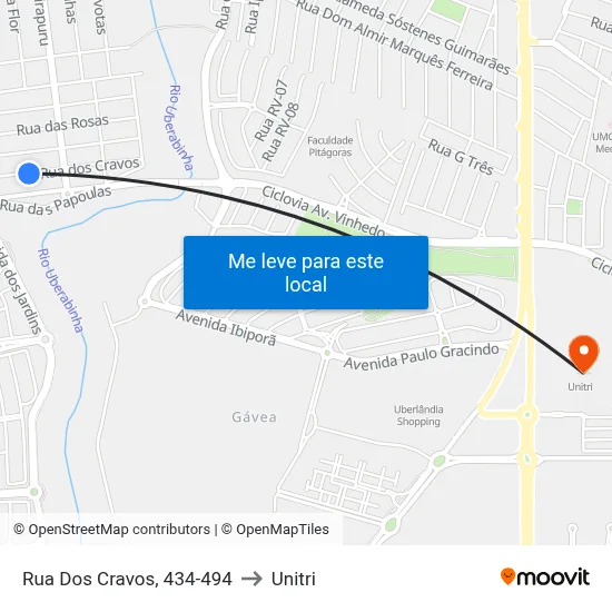 Rua Dos Cravos, 434-494 to Unitri map