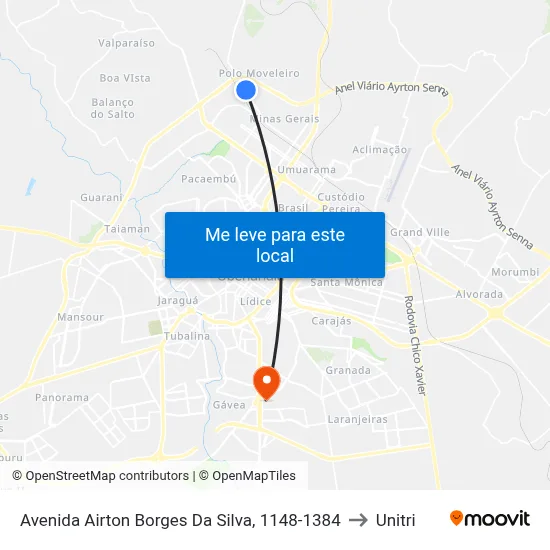Avenida Airton Borges Da Silva, 1148-1384 to Unitri map