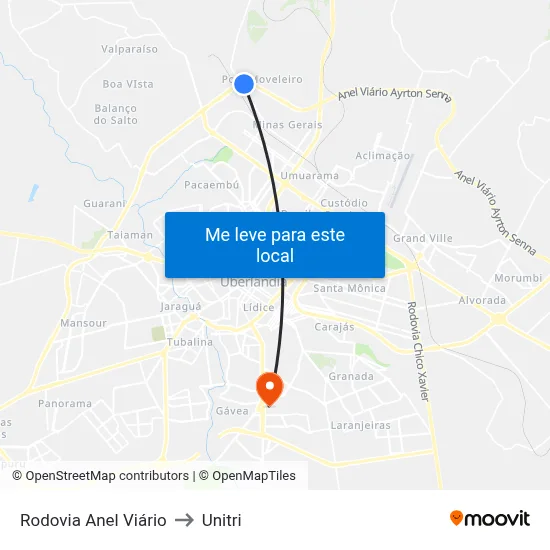 Rodovia Anel Viário to Unitri map