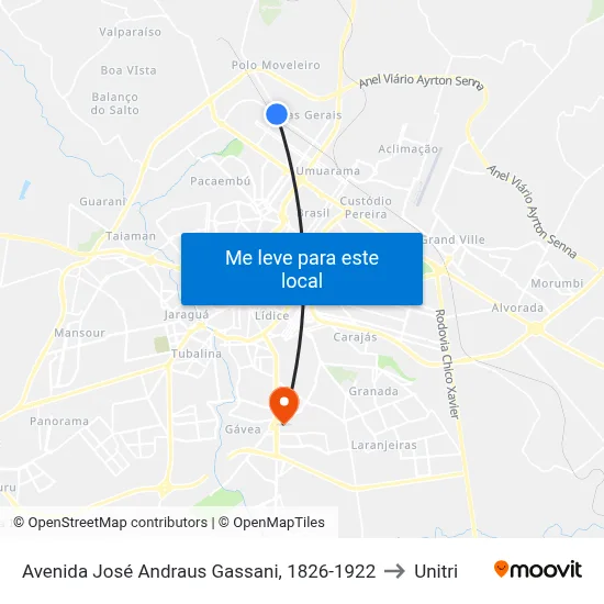Avenida José Andraus Gassani, 1826-1922 to Unitri map