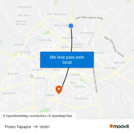 Posto Tapajós to Unitri map