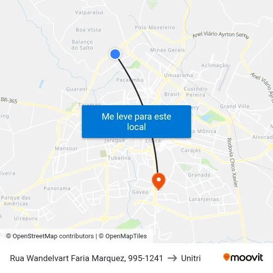 Rua Wandelvart Faria Marquez, 995-1241 to Unitri map