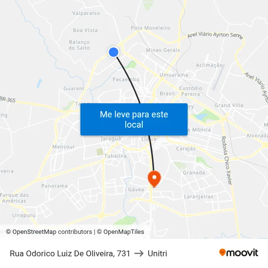 Rua Odorico Luiz De Oliveira, 731 to Unitri map