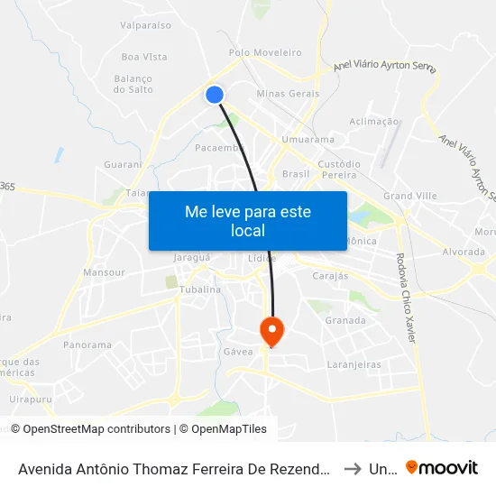 Avenida Antônio Thomaz Ferreira De Rezende, 4876-5082 to Unitri map