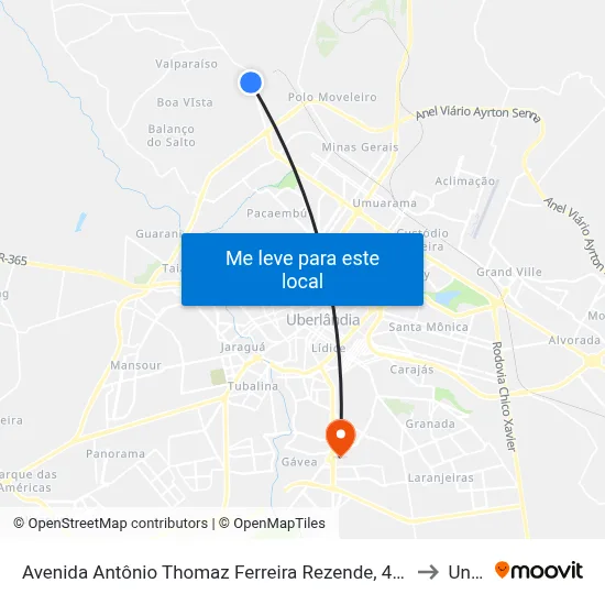Avenida Antônio Thomaz Ferreira Rezende, 4715-5043 to Unitri map