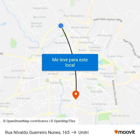 Rua Nivaldo Guerreiro Nunes, 165 to Unitri map
