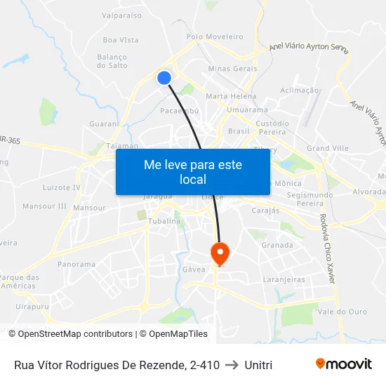 Rua Vítor Rodrigues De Rezende, 2-410 to Unitri map
