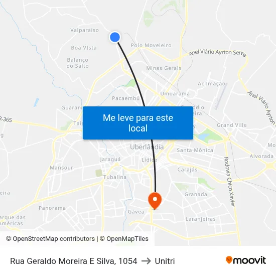 Rua Geraldo Moreira E Silva, 1054 to Unitri map