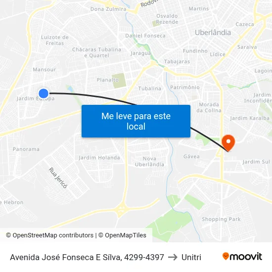 Avenida José Fonseca E Sílva, 4299-4397 to Unitri map