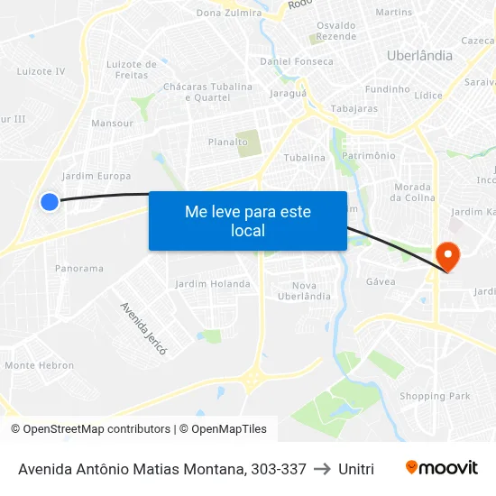 Avenida Antônio Matias Montana, 303-337 to Unitri map