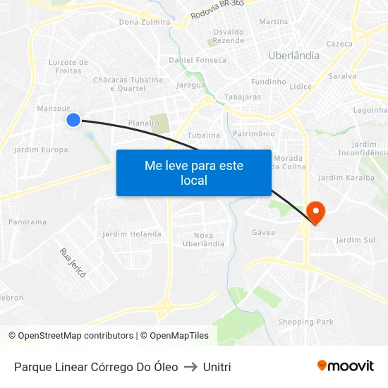 Parque Linear Córrego Do Óleo to Unitri map