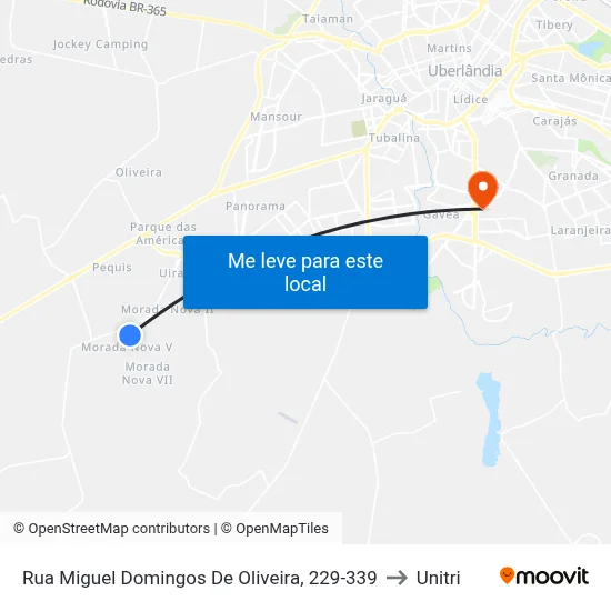 Rua Miguel Domingos De Oliveira, 229-339 to Unitri map