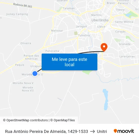 Rua Antônio Pereira De Almeida, 1429-1533 to Unitri map