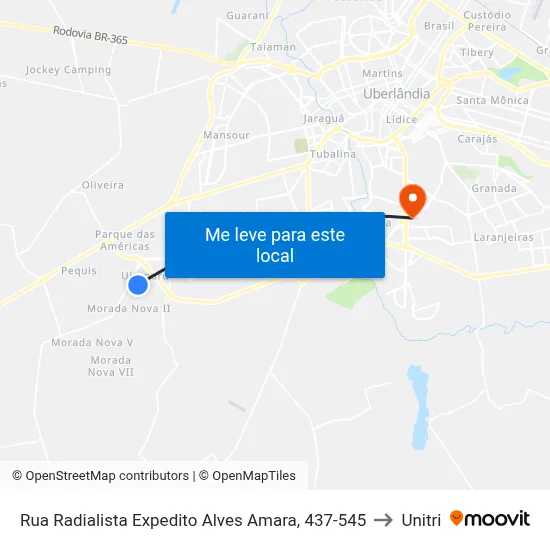 Rua Radialista Expedito Alves Amara, 437-545 to Unitri map