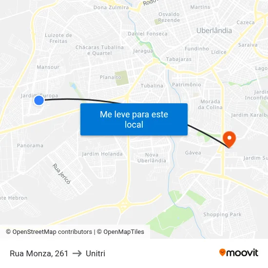 Rua Monza, 261 to Unitri map