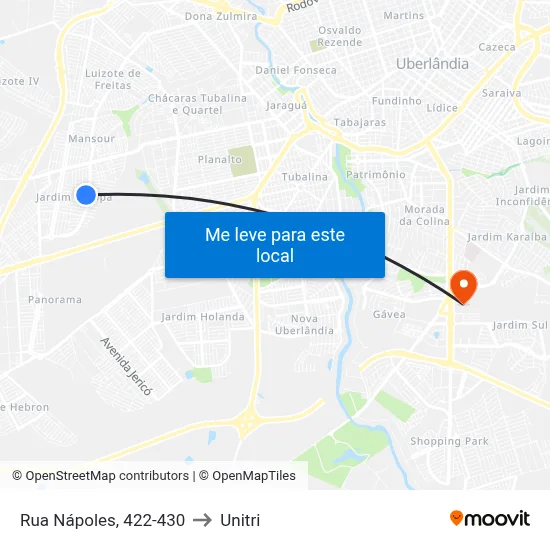 Rua Nápoles, 422-430 to Unitri map