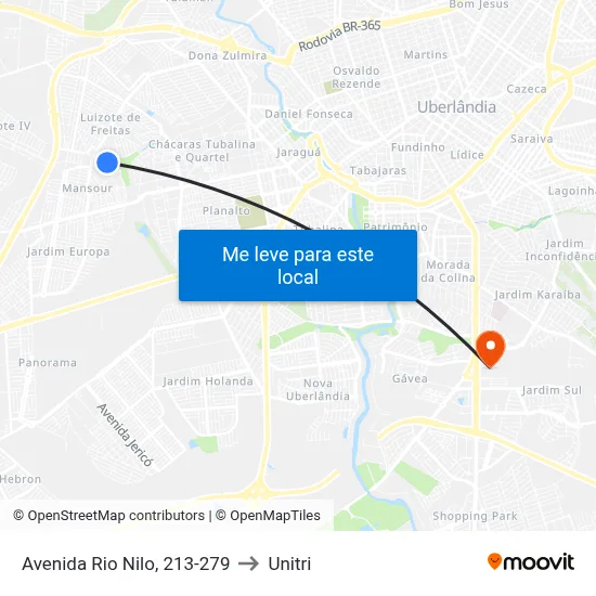 Avenida Rio Nilo, 213-279 to Unitri map