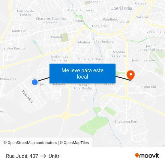 Rua Judá, 407 to Unitri map