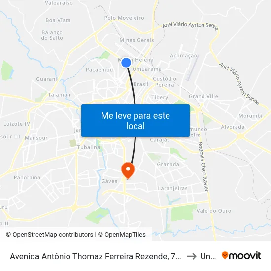Avenida Antônio Thomaz Ferreira Rezende, 793-1199 to Unitri map