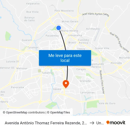 Avenida Antônio Thomaz Ferreira Rezende, 2173-6111 to Unitri map