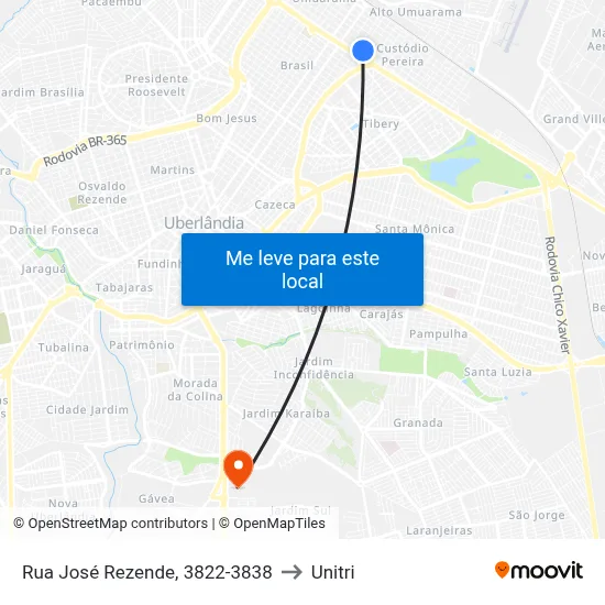 Rua José Rezende, 3822-3838 to Unitri map