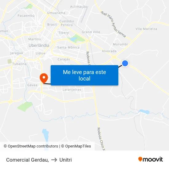 Comercial Gerdau, to Unitri map