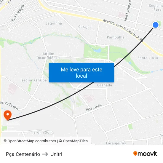 Pça Centenário to Unitri map