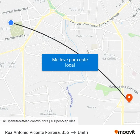Rua Antônio Vicente Ferreira, 356 to Unitri map